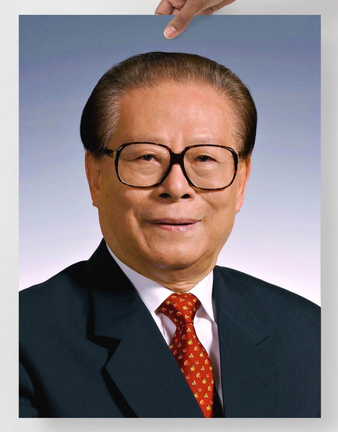 A Jiang Zemin Official Portrait  poster on a plain backdrop in size 18x24”.