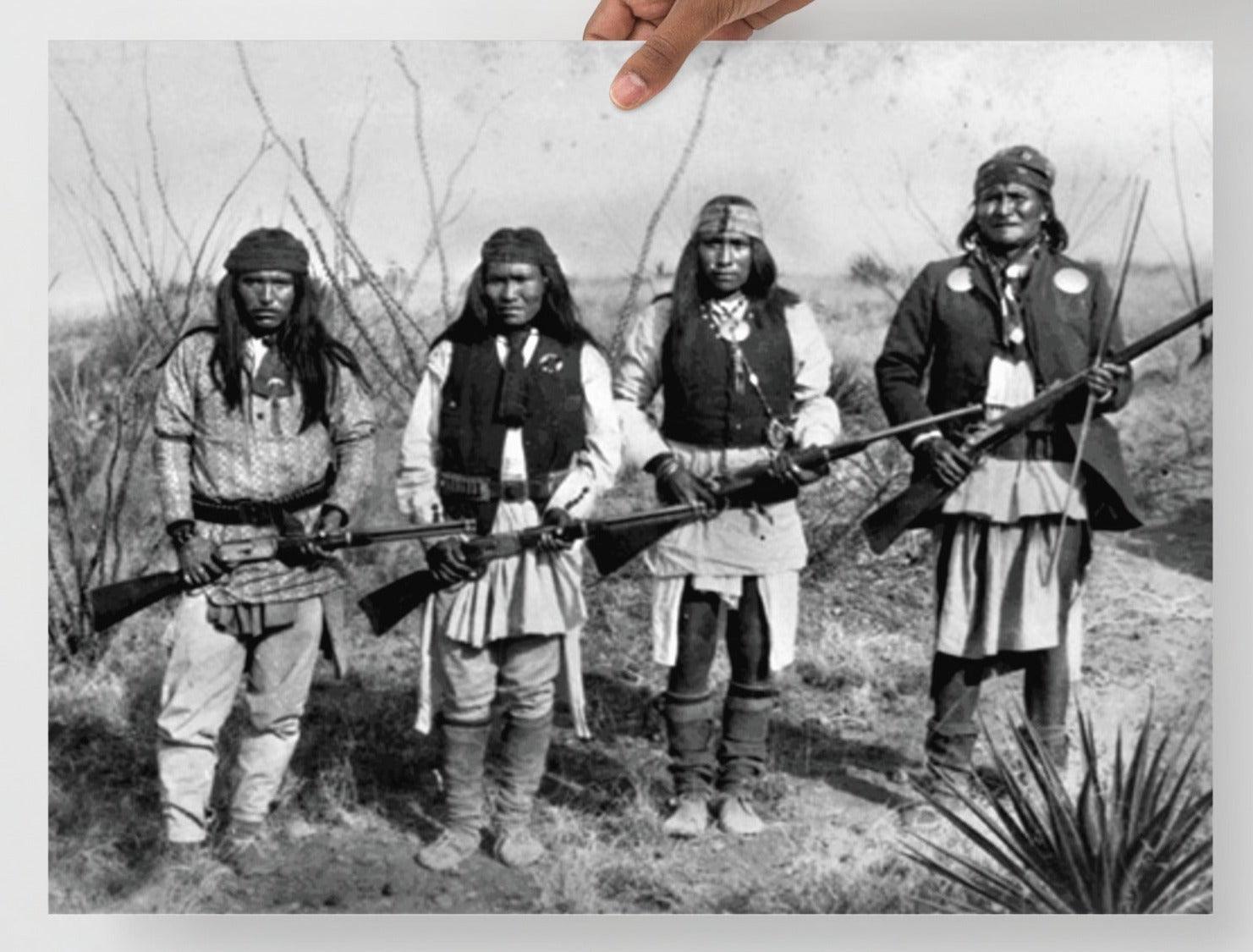 A Geronimo and His Warriors poster on a plain backdrop in size 18x24”.