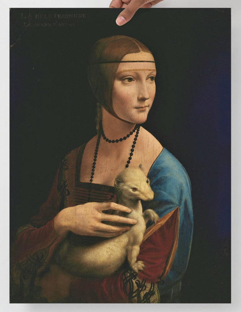 The Lady with the Ermine by Leonardo Da Vinci poster on a plain backdrop in size 18x24”.