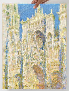 A Rouen Cathedral, West Facade by Claude Monet  poster on a plain backdrop in size 18x24”.