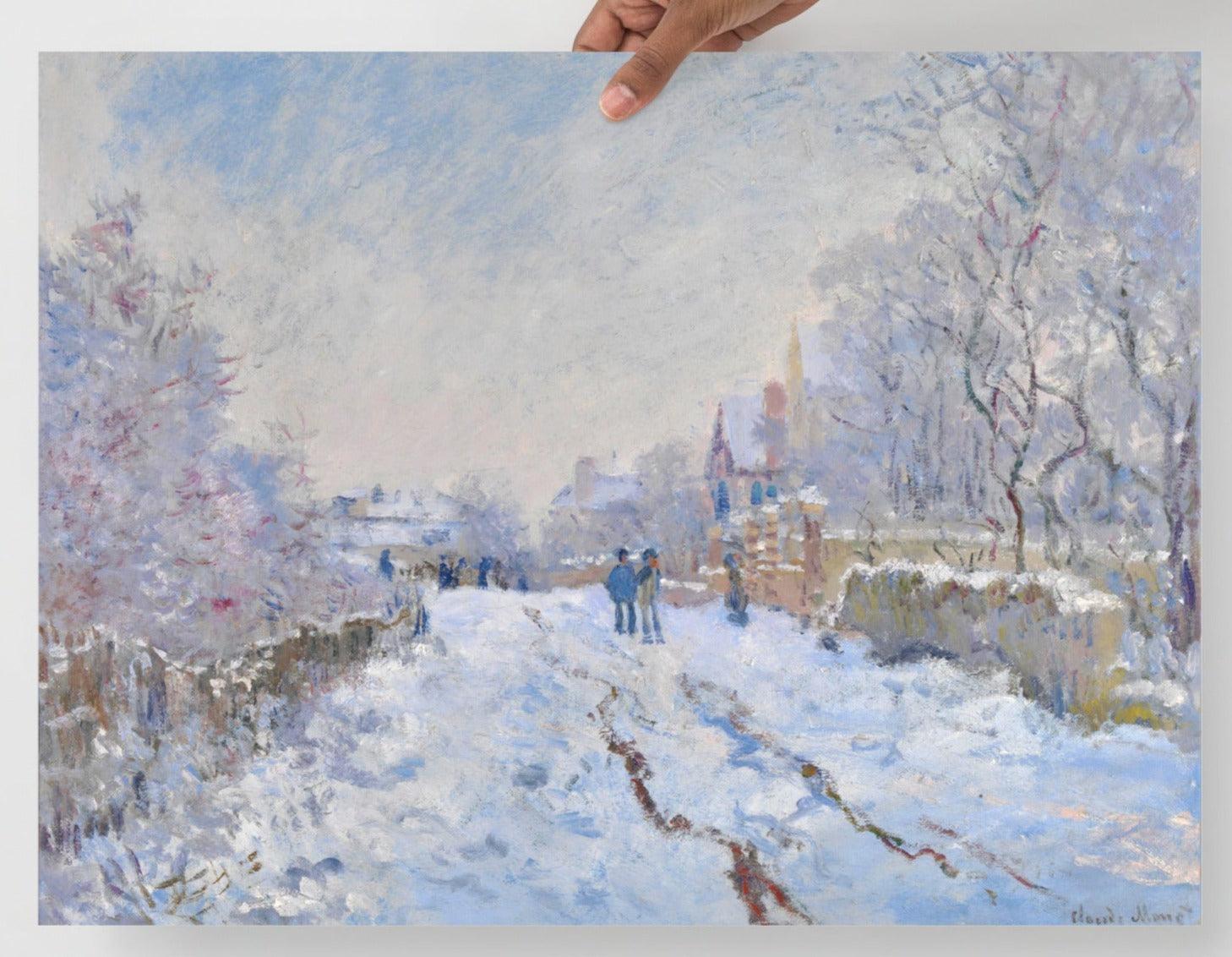 A Snow at Argenteuil by Claude Monet  poster on a plain backdrop in size 18x24”.
