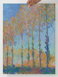 A Poplars on the Bank of the Epte River by Claude Monet  poster on a plain backdrop in size 18x24”.