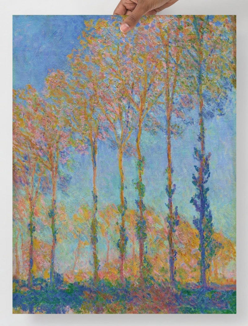 A Poplars on the Bank of the Epte River by Claude Monet  poster on a plain backdrop in size 18x24”.