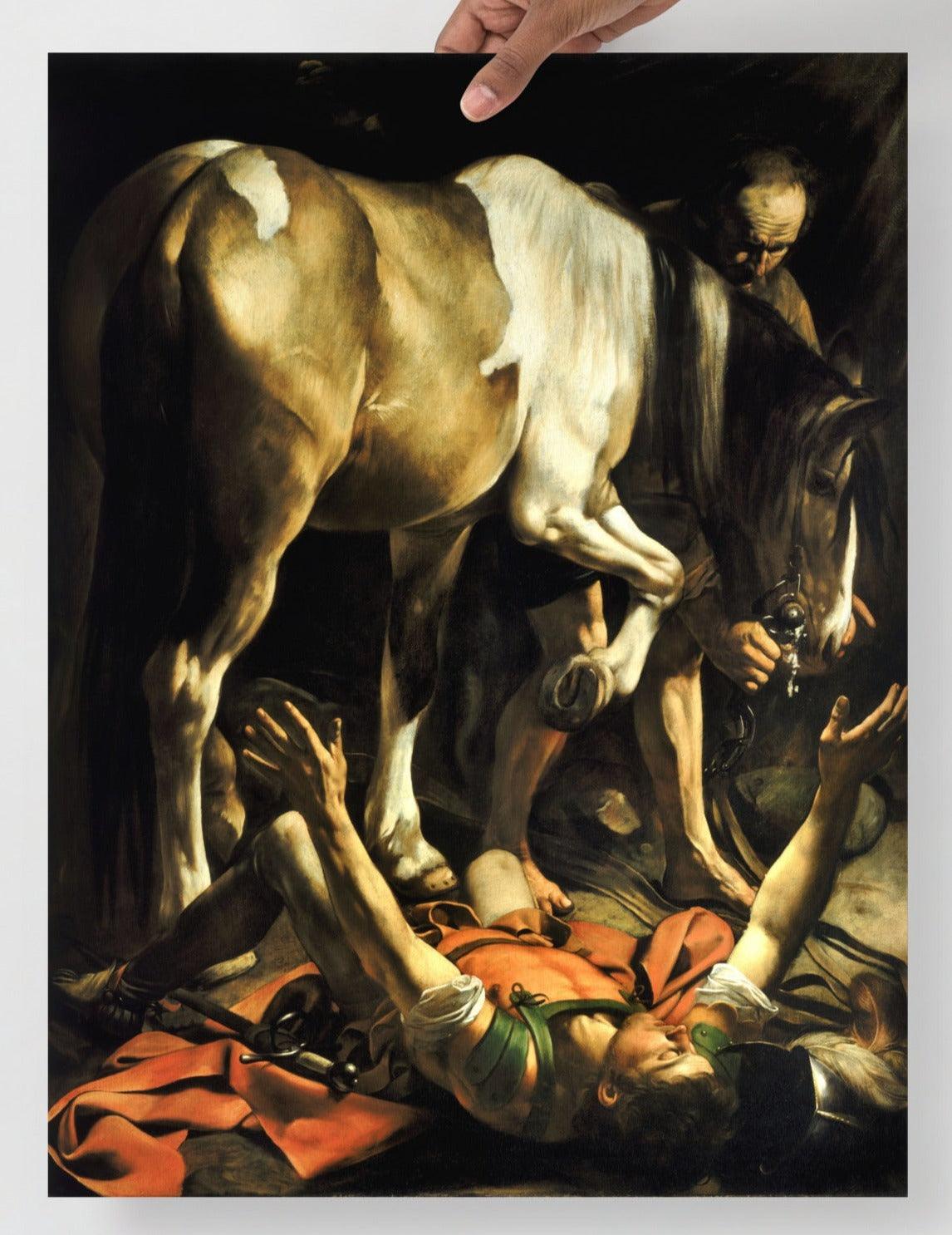 A Conversion on the Way to Damascus by Caravaggio  poster on a plain backdrop in size 18x24”.