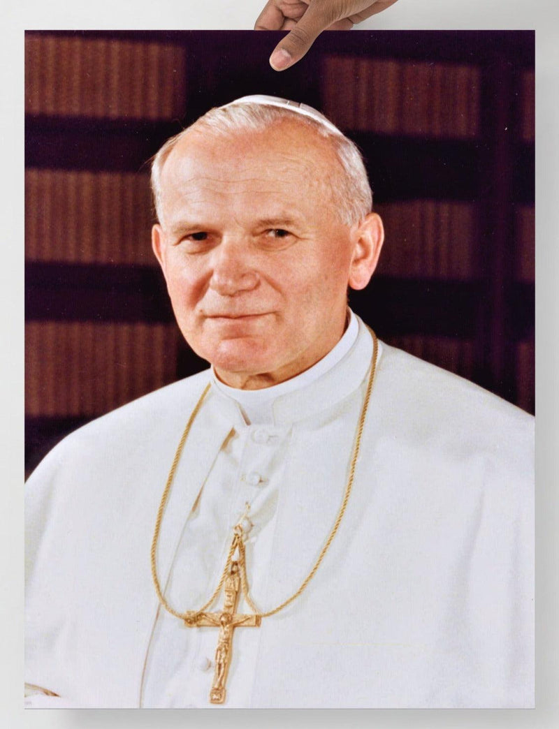 A Pope John Paul II poster on a plain backdrop in size 18x24”.