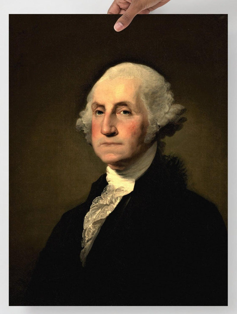 A George Washington by Gilbert Stuart poster on a plain backdrop in size 18x24”.
