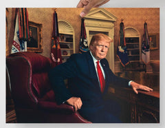 A Donald Trump at the Oval Office poster on a plain backdrop in size 18x24”.