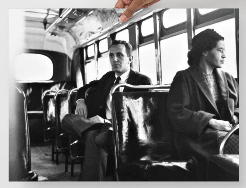 A Rosa Parks Riding a Bus poster on a plain backdrop in size 18x24”.