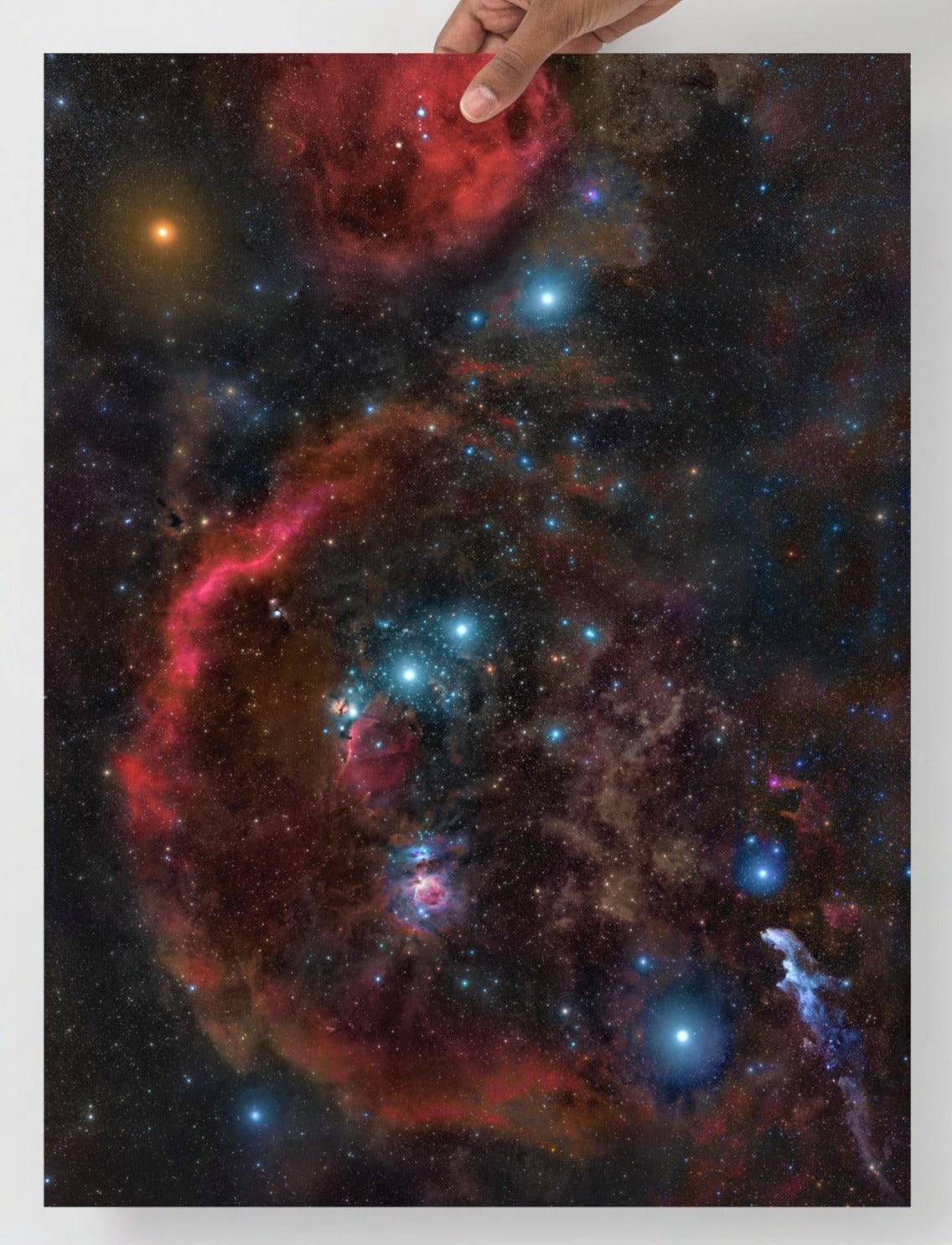 An Orion Constellation  poster on a plain backdrop in size 18x24”.