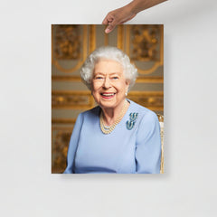 A Platinum Jubilee of Elizabeth II Official Portrait (Posthumous Release) poster on a plain backdrop in size 18x24”.
