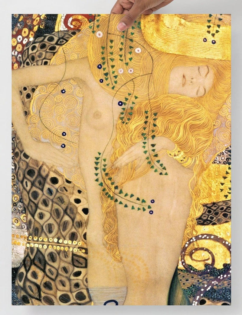 A Water Serpents I by Gustav Klimt  poster on a plain backdrop in size 18x24”.