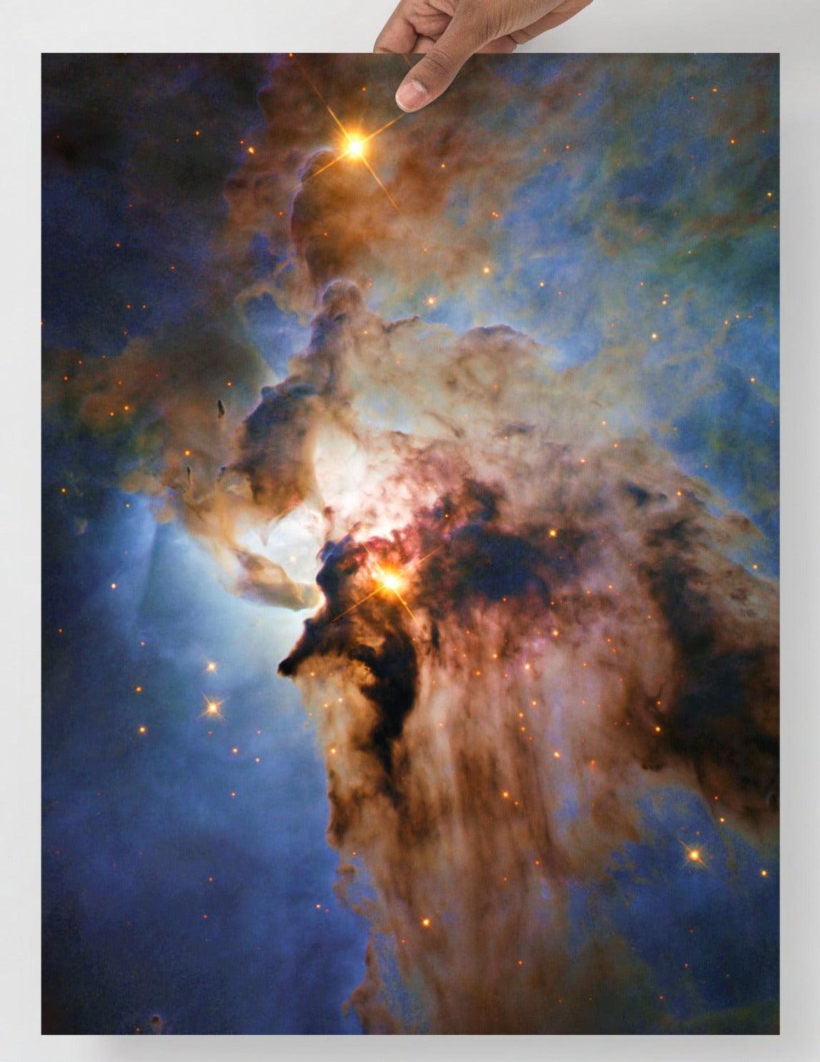 A Lagoon Nebula by Hubble Space Telescope poster on a plain backdrop in size 18x24”.