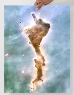 A Finger of God (Carina Nebula) poster on a plain backdrop in size 18x24”.