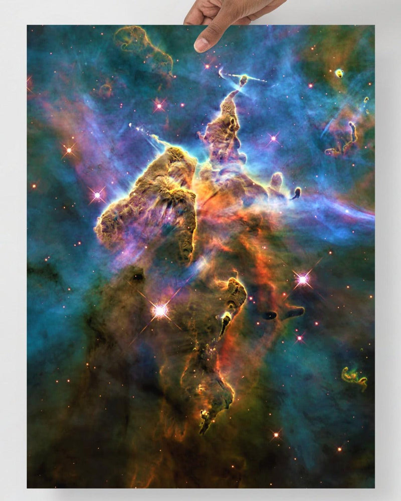 A Mystic Mountain (Carina Nebula) poster on a plain backdrop in size 18x24”.