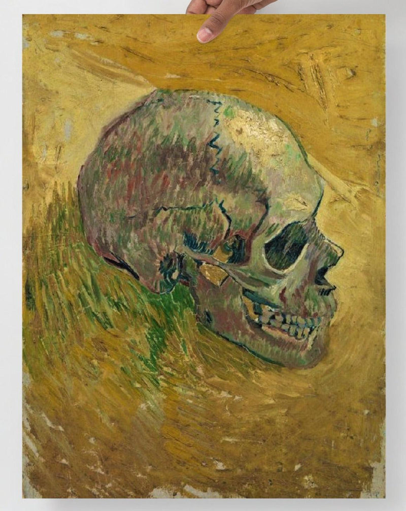 A Skull 1887 by Vincent Van Gogh poster on a plain backdrop in size 18x24”.
