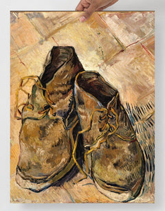 A Shoes by Vincent Van Gogh poster on a plain backdrop in size 18x24”.