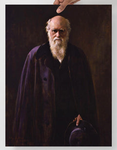 A Charles Darwin By John Collier poster on a plain backdrop in size 18x24”.
