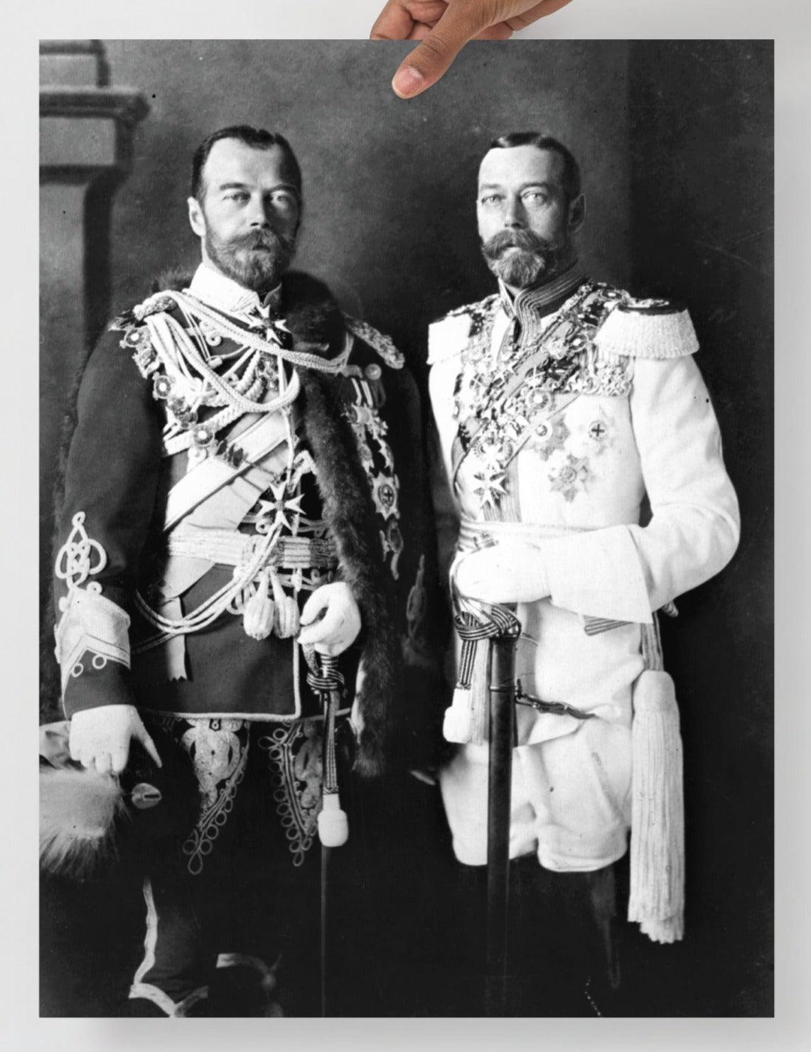 A Tsar Nicholas II & King George V  poster on a plain backdrop in size 18x24”.