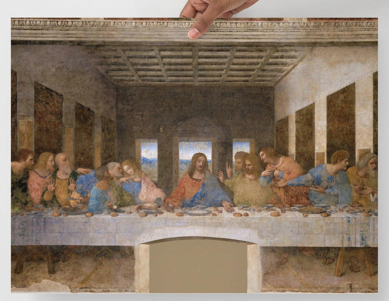 The Last Supper by Leonardo Da Vinci poster on a plain backdrop in size 18x24”.