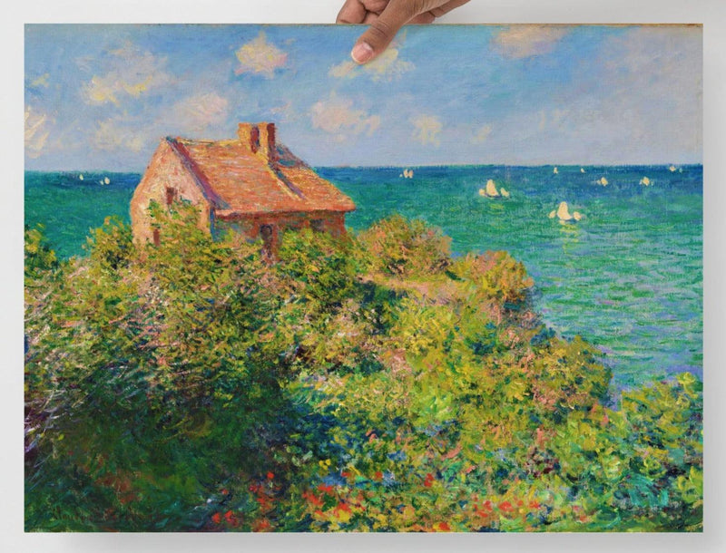 A Fisherman's Cottage at Varengeville by Claude Monet  poster on a plain backdrop in size 18x24”.