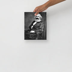 A Karl Marx poster on a plain backdrop in size 8x10”.