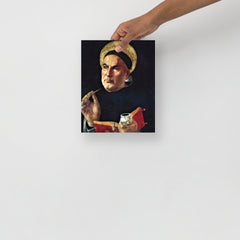 A St. Thomas Aquinas by Sandro Botticelli poster on a plain backdrop in size 8x10”.
