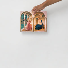 The Annunciation by Beato Angelico poster on a plain backdrop in size 8x10”.