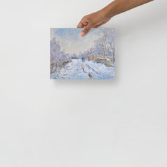 A Snow at Argenteuil by Claude Monet poster on a plain backdrop in size 8x10”.