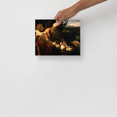 A Sacrifice of Isaac by Caravaggio poster on a plain backdrop in size 8x10”.