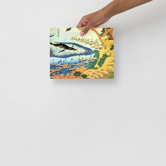 An Oceans of Wisdom by Hokusai poster on a plain backdrop in size 8x10”.