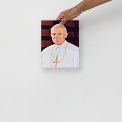 A Pope John Paul II poster on a plain backdrop in size 8x10”.