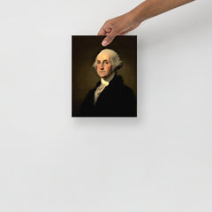A George Washington by Gilbert Stuart poster on a plain backdrop in size 8x10”.