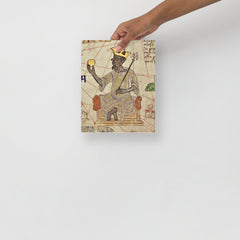 A Mansa Musa poster on a plain backdrop in size 8x10”.