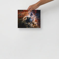 A Tarantula Nebula by James Webb Space Telescope poster on a plain backdrop in size 8x10”.