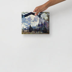 The Gare St-Lazare by Claude Monet  poster on a plain backdrop in size 8x10”.