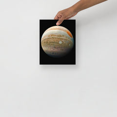 A Planet Jupiter From the Juno Spacecraft poster on a plain backdrop in size 8x10”.