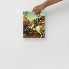 A Saint George And The Dragon by Raphael poster on a plain backdrop in size 8x10”.