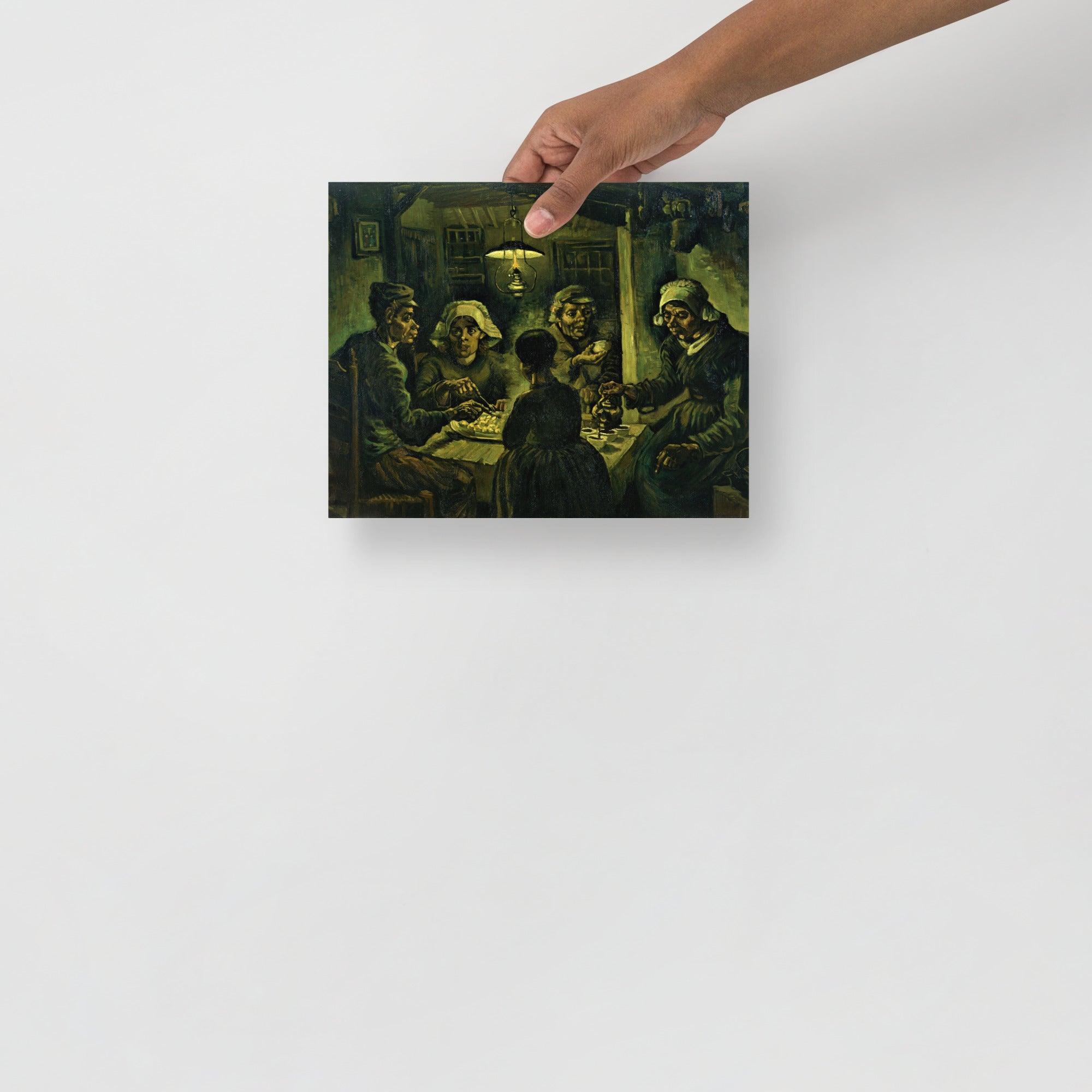 The Potato Eaters by Vincent van Gogh poster on a plain backdrop in size 8x10”.