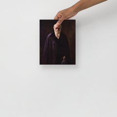 A Charles Darwin By John Collier poster on a plain backdrop in size 8x10”.